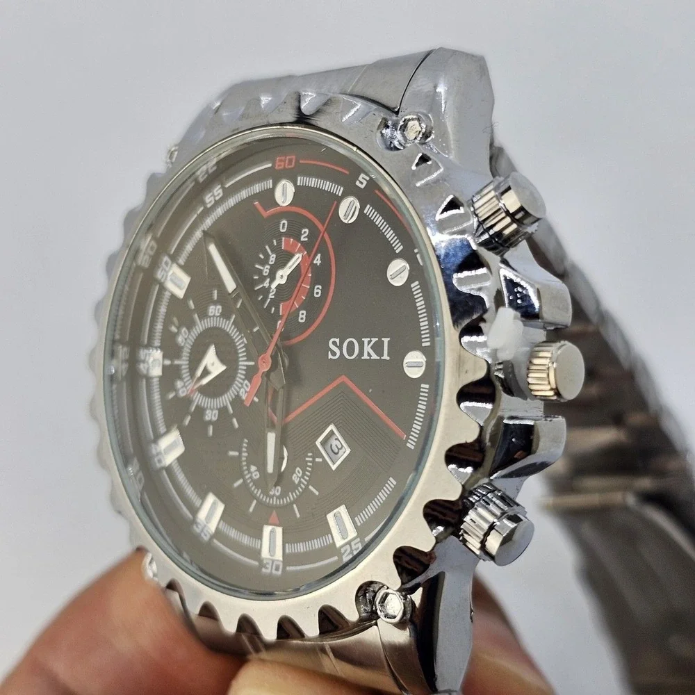 45MM Men's Watch Gray Case Black Dial‎ Date Indicator Gray Band 8